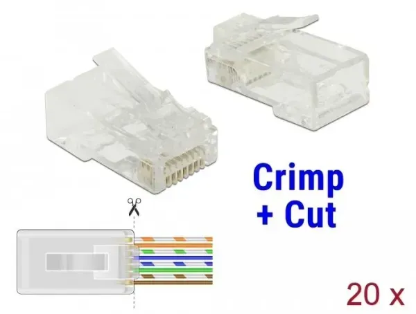Delock RJ45 crimp and cut plugs — Cat 5e UTP, 20 pcs