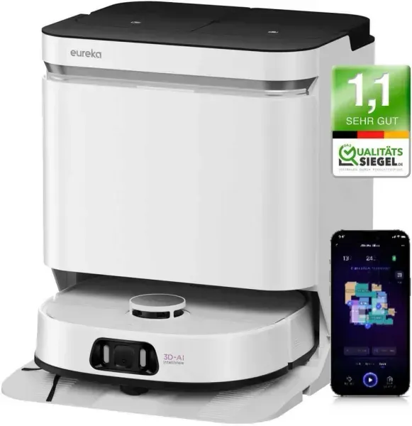 Eureka J15 Pro Ultra 8-in-1 robot vacuum with docking station