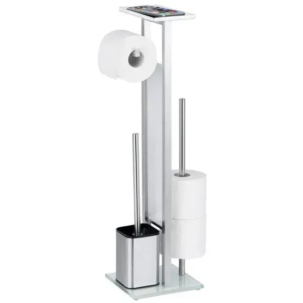 Wenko Steel toilet roll holder with bin and brush — stainless steel and glass